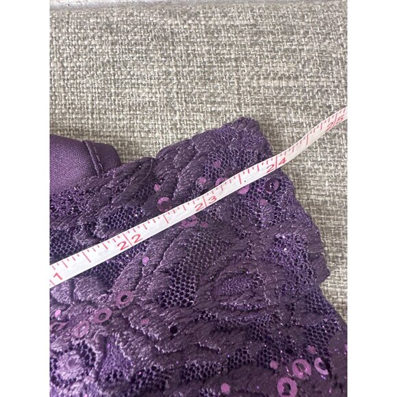 Purple Plum Lace & Sequin Long Dress Gown w/ Sheer Capelet R&M Richards Size 8 - Picture 11 of 12